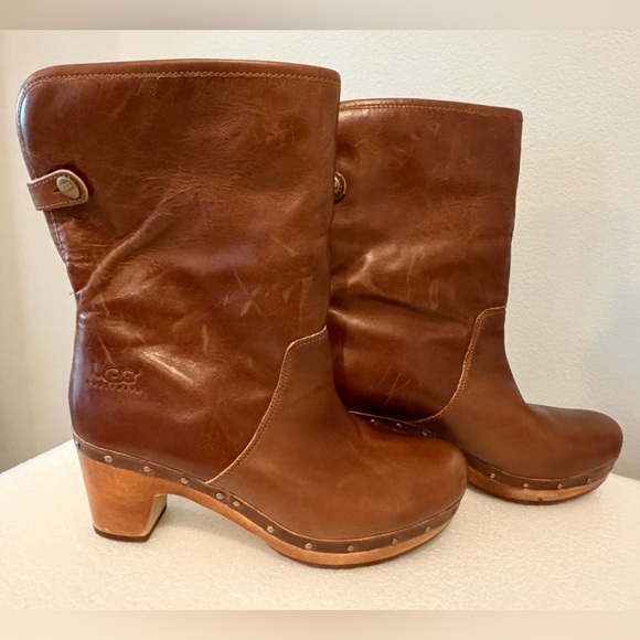 UGG Australia Lynnea Clog Boots Fold Over Shearling Cuff Brown Size 9 - Picture 3 of 12